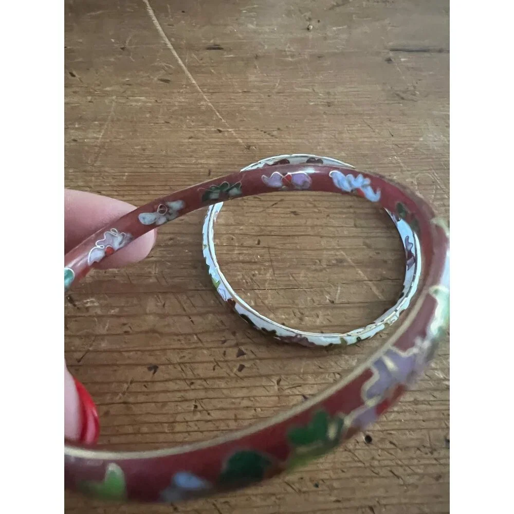 Vintage Cloisonne' Bangles White and red